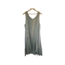 Cristina Vergani Sage Linen Cotton Blend Asymmetrical Fairy Sun Dress Sz L