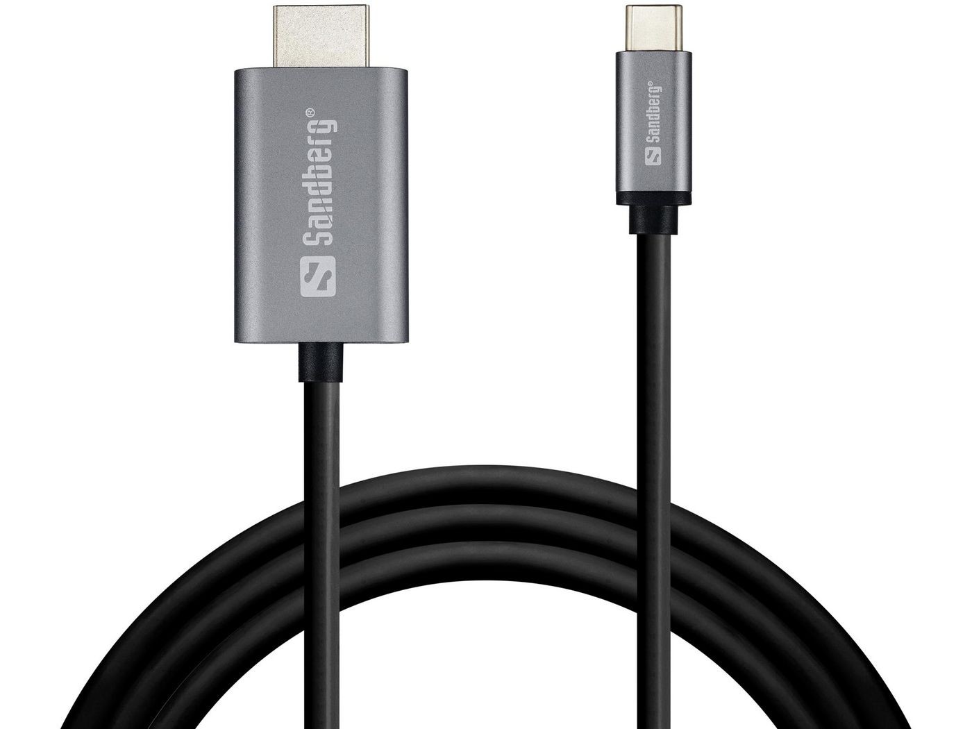 Sandberg 136-21 USB-C to HDMI Cable 2M – 4K 2160p, Silver, HDCP, 3D Support