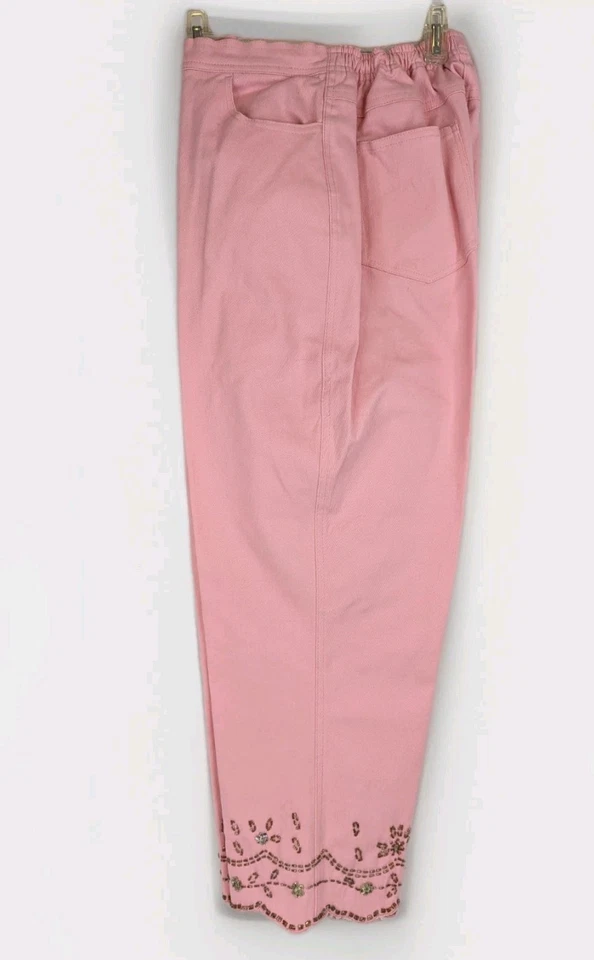 Quacker Factory QVC M Pink Jeans Embellished Beads Sequin A43311 Cotton Pants - Image 2 of 4