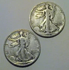 Lot of Two 1941 Walking Liberty Half Dollar Coins, 90% Silver, 1943-S and 1945