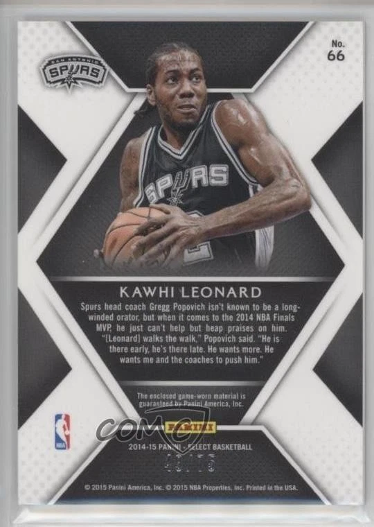 2014-15 Panini Select Swatches /75 Kawhi Leonard #66 - Image 2 of 2
