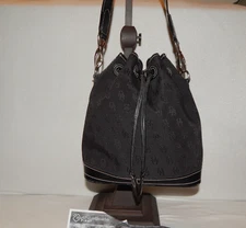 Vintage Dooney Bourke Handbag Drawstring Bucket Black Signature Leather COA