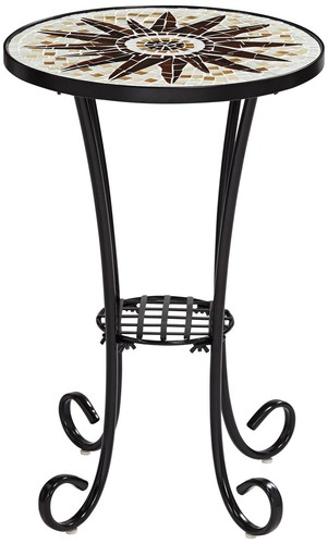 Black Outdoor Accent Tables 14" Wide Set of 2 Brown Mosaic Porch Patio - Picture 6 of 8