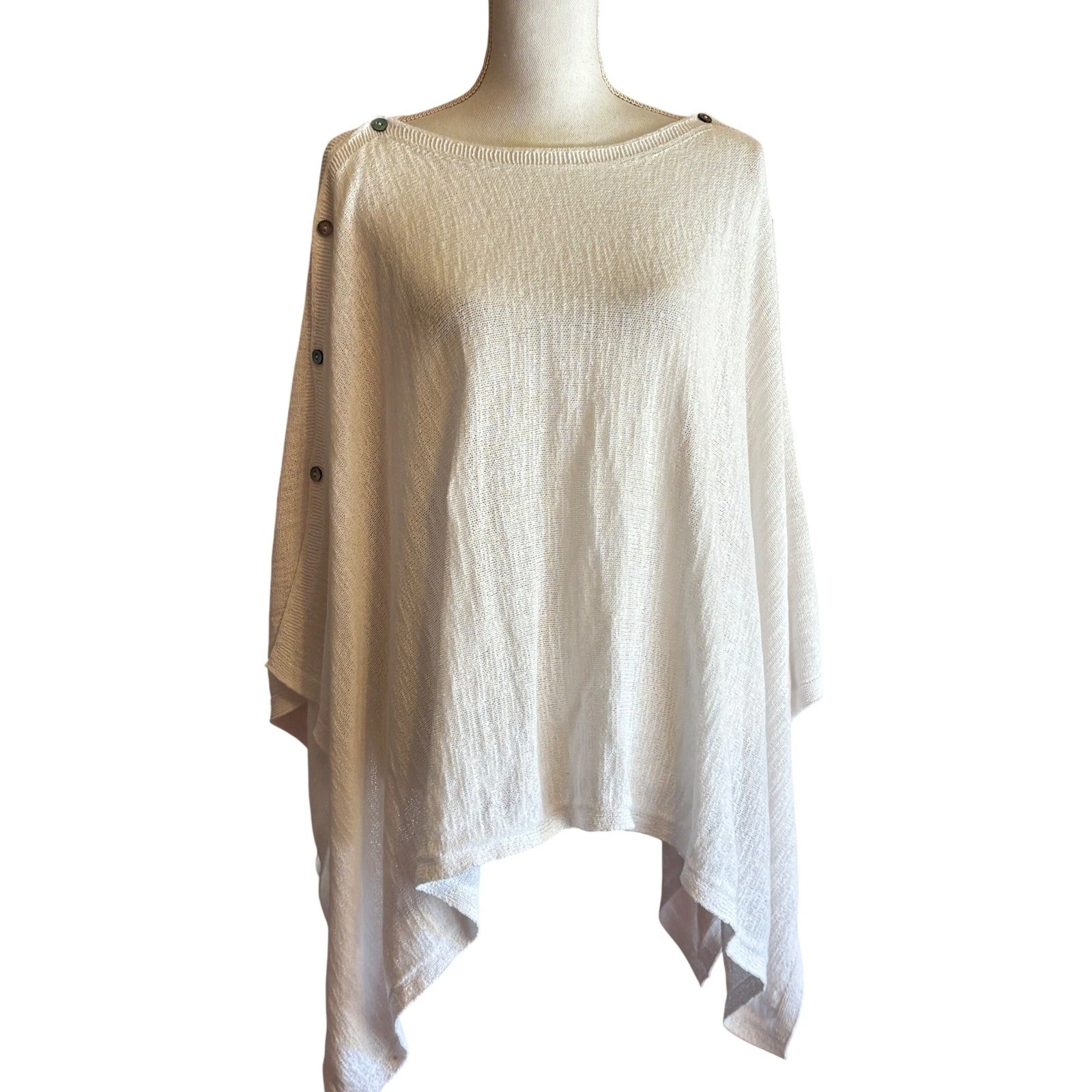 J. Jill Button Shoulder Poncho Sweater, white, OS, coastal, lagenlook, travel
