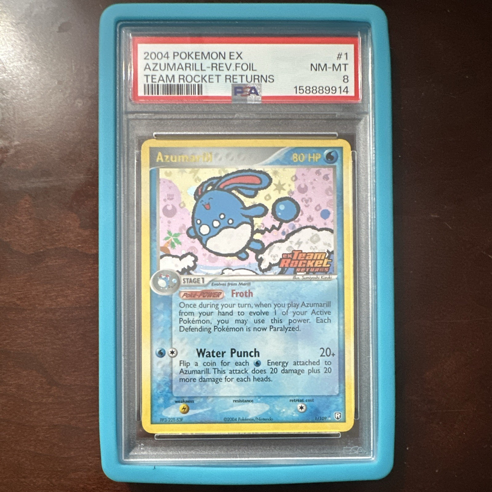 Nintendo Azumarill EX Team Rocket Returns 1/109 Reverse Holo 2004 PSA 8 Cert