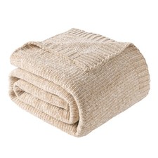 Chenille Knit Throw Blanket for Couch, Cozy Beige Tan for Home Decor, Neutral...