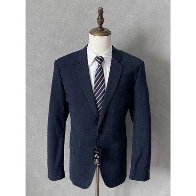 AX Armani Exchange Men's 46R Blazer Wool Blend Stretch Navy Window Pane New
