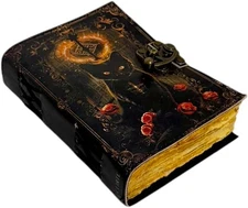 Book of Spells Leather Bound Journal Deckle Edge Paper Grimoire Printed Diary De