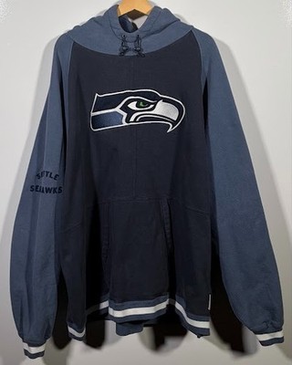 Vintage Reebok NFL Classic Seattle Seahawks Hoodie Pullover Blue Grey Mens XL Ov