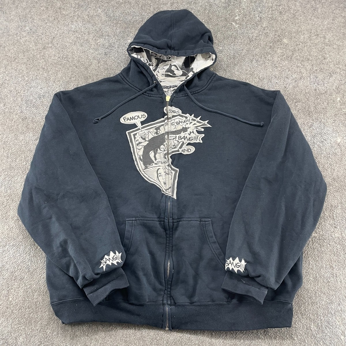 VINTAGE Famous Stars Straps Hoodie Mens 3XL? AOP Comic Strip Jesse