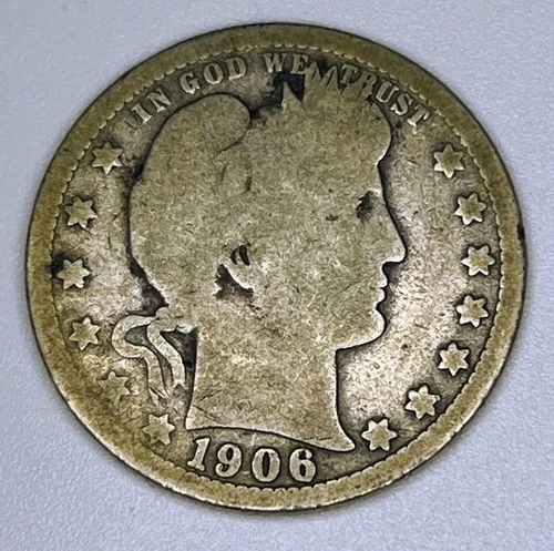 1906 Barber Quarter Dollar Liberty Head 90% Silver USA  25C