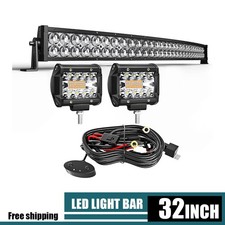 5D 32" 180W Curved LED Light Bar 2X 4" 60W Cube Pods Wiring for UTV ATV