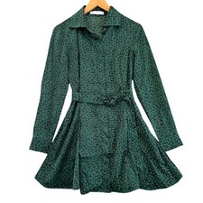Mango Women's Sz 2 Patterned Long-Sleeve Mini Shirt Dress With Belted Waist 