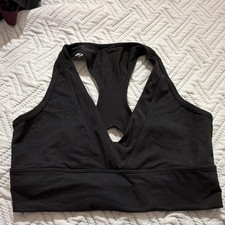 Black Racerback Sports Bra Wireless Pullover Solid Logo Women