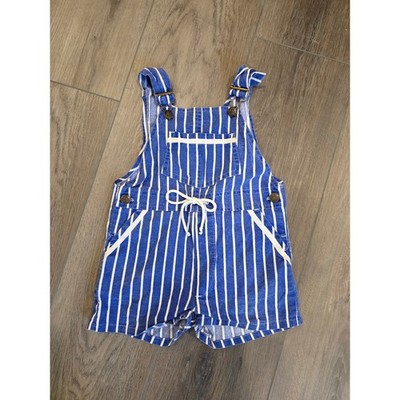 Vintage 1989 Tot Trends Size 4T Blue White Striped Overalls Shortalls