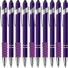 10 Pcs Deep Purple Ballpoint Pens, 1.0 mm Black Ink 2 in 1 Stylus Pens Retractab