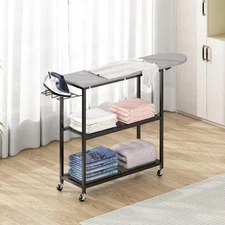 GILLAS Ironing Board with 2 Tier Storage Basket, Movable Gray 