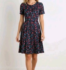 LuLaRoe Amelia Dress Black Blue Rose Floral Print Knit Pleats Sz XS 2-4 NWT JB