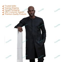 Mens Kurta Black Art Cotton Wedding Kurta Fancy Dress Traditional Kurta