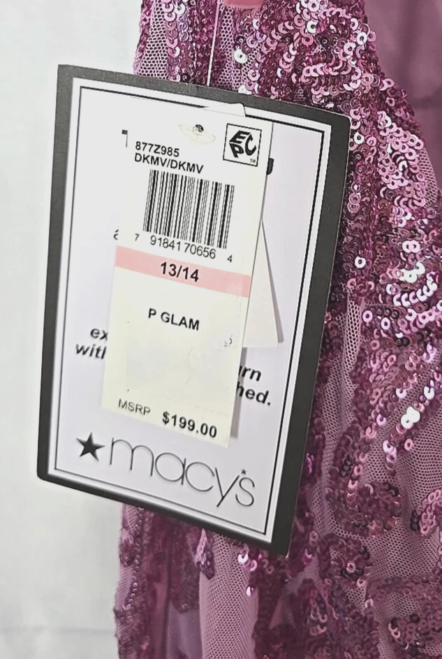 B Darlin Juniors' Sequin-Pattern Floor-Sweeping Gown - Dark Mauve - 13/14