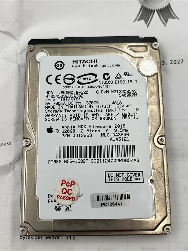 *Hitachi 320GB 5400RPM 2.5"  HDD Hard Drive 5K500 B-320 HTS545032B9A302 - Image 2 of 4