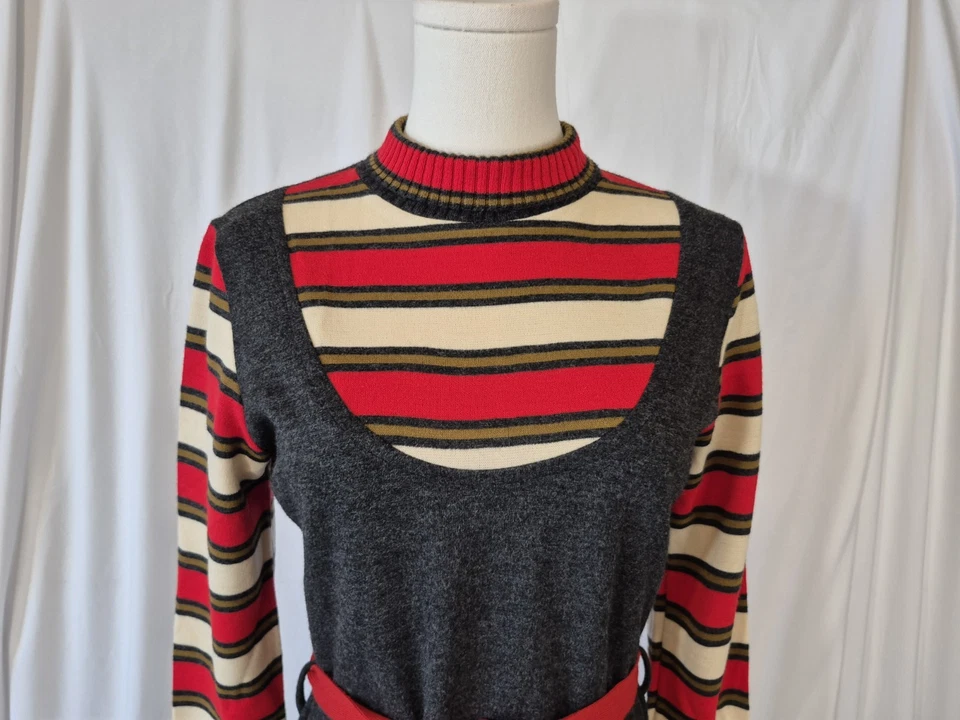 Vestido Suéter Vintage Años 60 El Ojo Rojo Para Mujer Gris Rojo Blanco S/M Foto 3 de 4