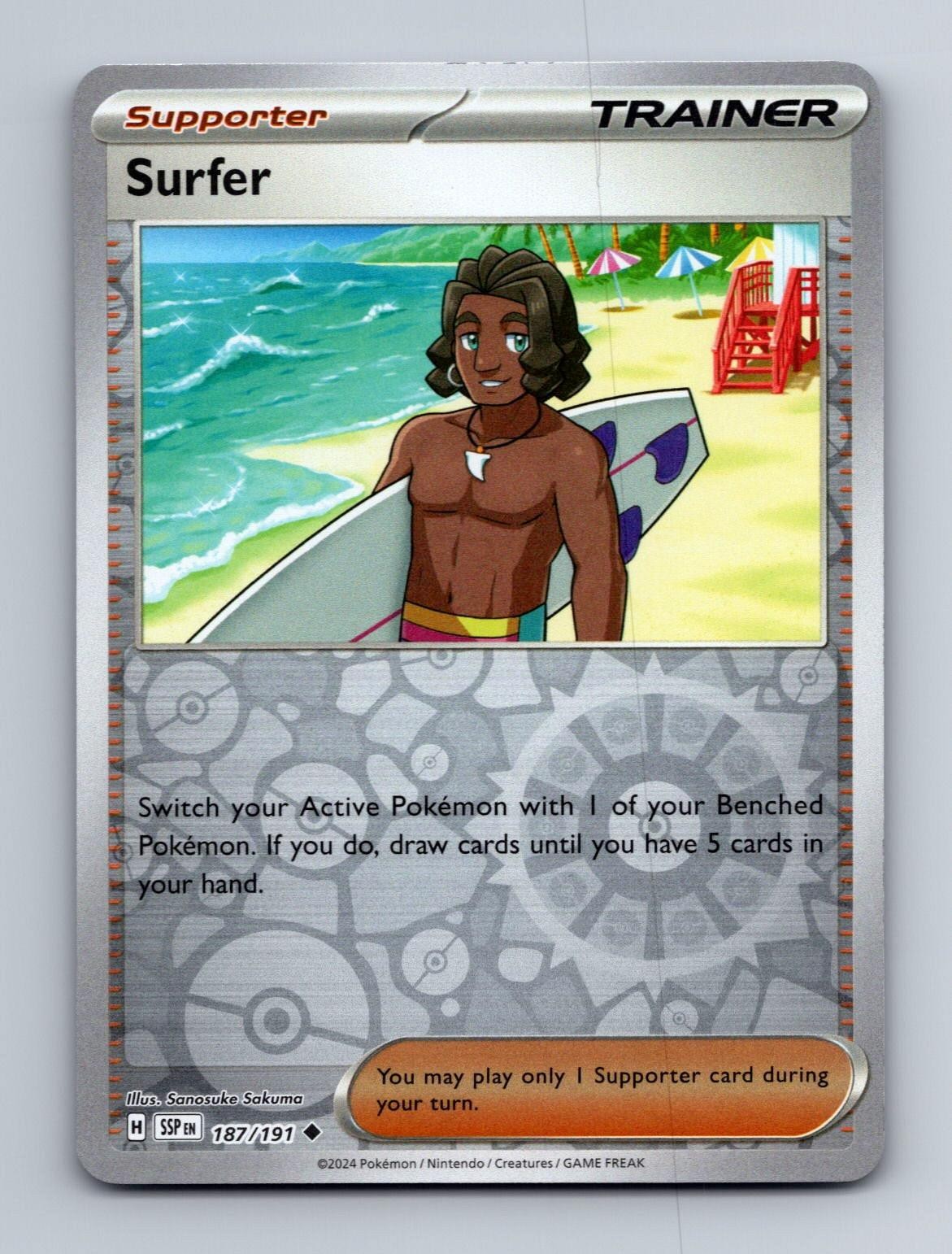 Surfer 187/191 Uncommon Surging Sparks Pokemon Reverse Holo Near Mint