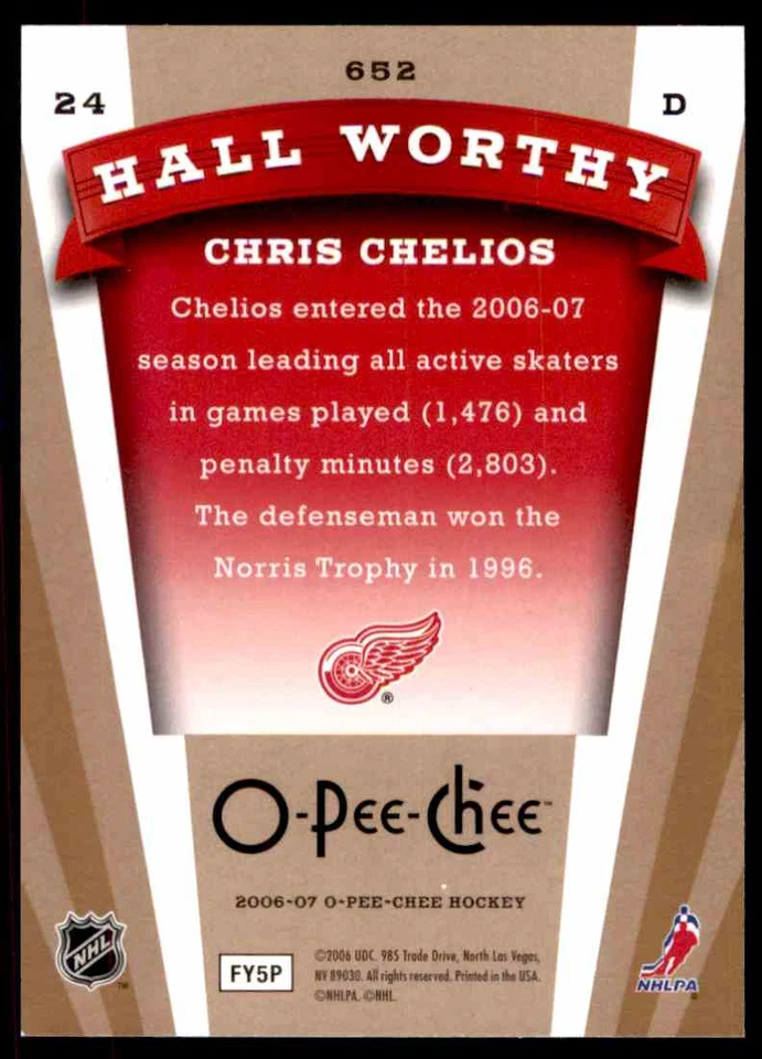 2006-07 O-PEE-CHEE HALL WORTHY SP CHRIS CHELIOS DETROIT RED WINGS #652 - Image 2 of 2
