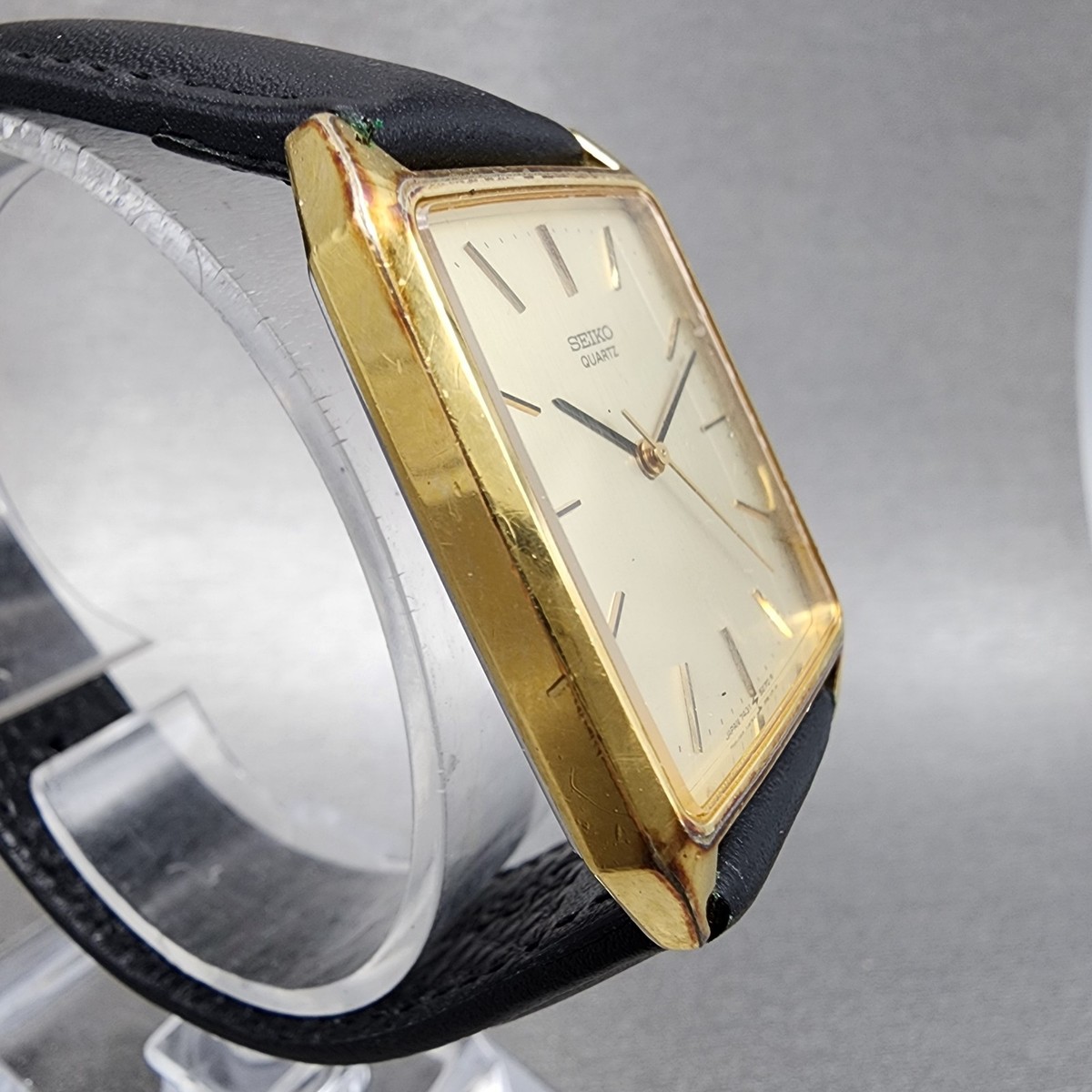 Seiko Tank Watch Men 27mm Gold Dial Gold Plated Rectangle 7431