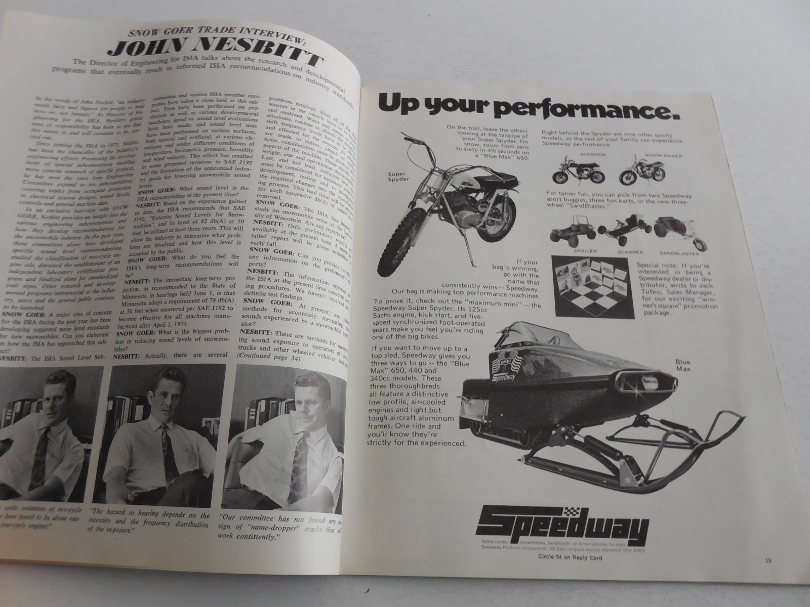 Snow Goer Trade snowmobile dealer magazine Sept. 1972 vintage Speedway Moto-Ski