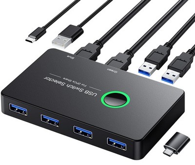 USB 3.0 Switch, USB Switcher 2 Computers Share 4 USB for PC Mouse Keyboard Pr...