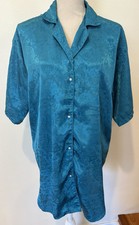 Vintage Victorias Secret Gold Label Blue Satin Sleep Shirt Floral Print Size S