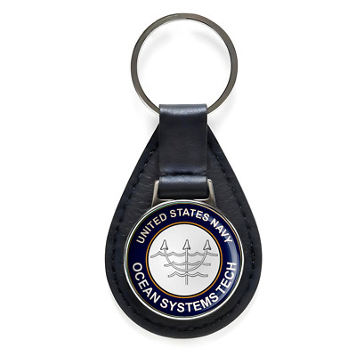 U.S. Navy Ocean Systems Technician Black Leather Keychain Silver Keyring 
