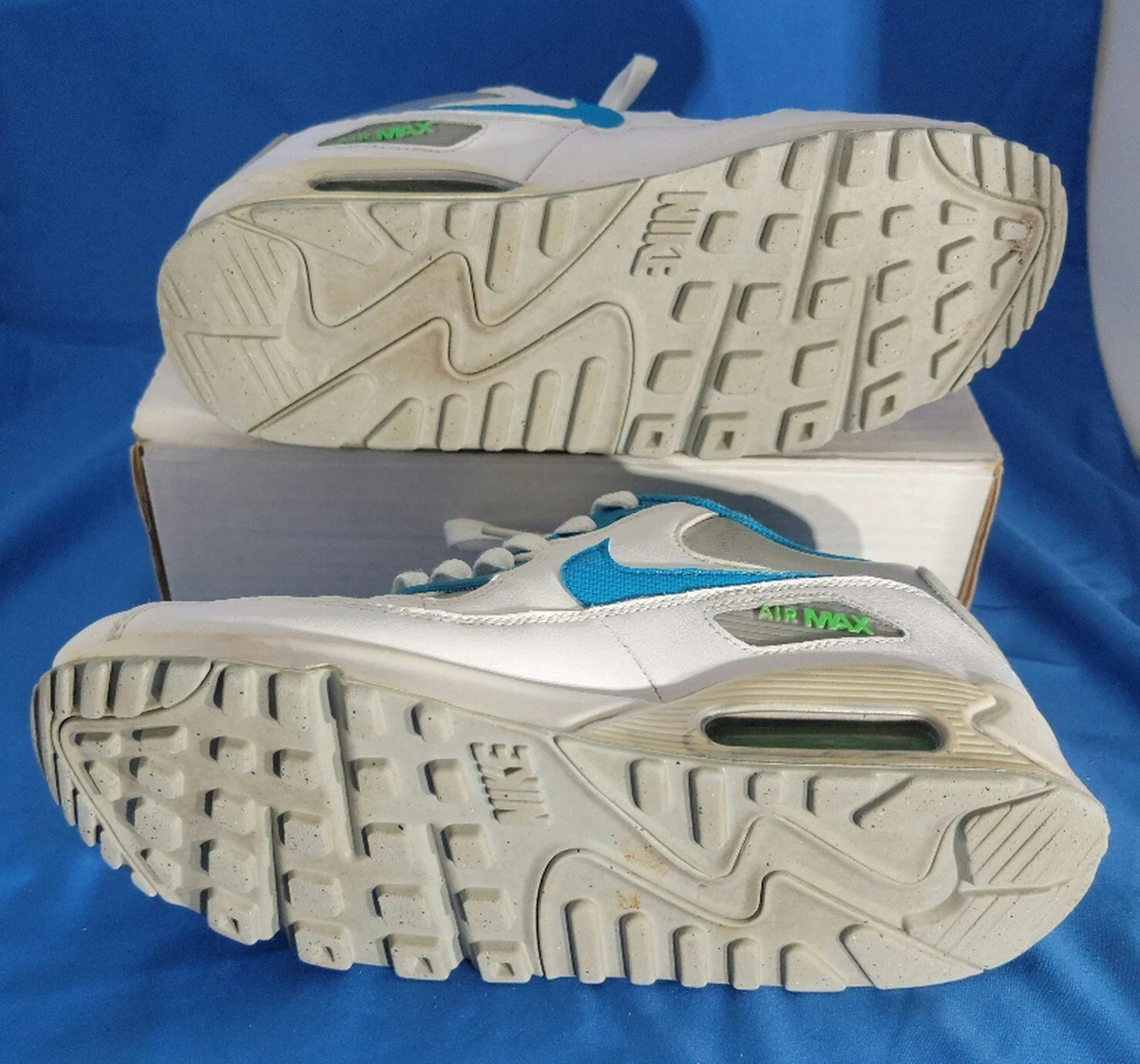 NIKE YOUTH SIZE 6.5Y Air Max 90 Leather GS Silver Blue Lagoon 724852 104 216
