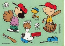x4 Sheets 1997 Charlie Brown Peanuts Baseball Stickers each Sheet 3.5 x 2.5