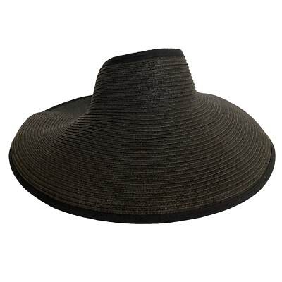 Scala Woven Paper Wide Brim Womens Sun Beach Hat Visor Black  display picture 2