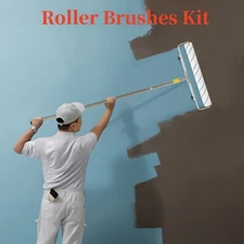 Large Paint Roller Adjustable Roller Frame Extension Poles 3 Roller Brushes Kit