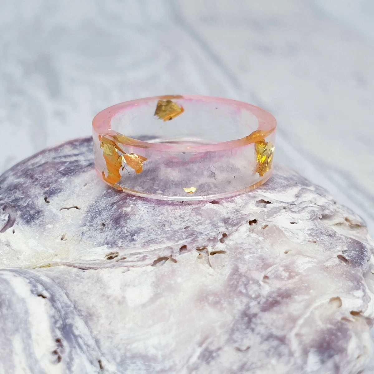 Size P Pink Resin Ring Gold Leaf Foil Handmade Women s