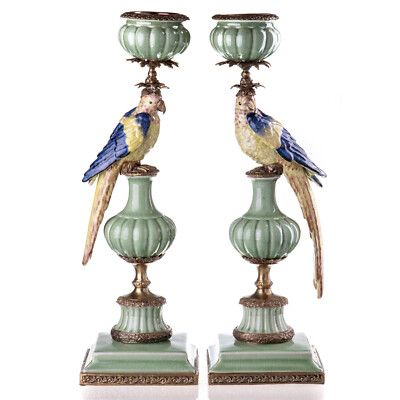 PORCELAIN BRONZE CANDELABRA SET CANDLESTICK PARROT CANDLESTICK Height: 58cm