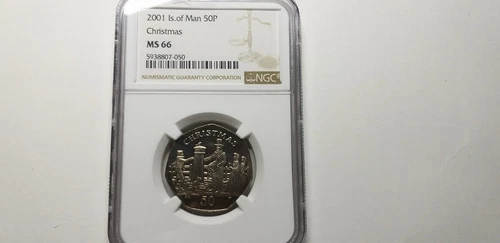 Isle of Man 2001, Christmas 50 Pence, KM-1105, NGC MS 66 GEM UNC