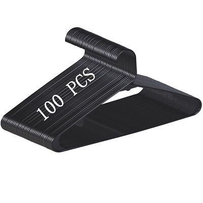 Plastic Clothes Hangers 100 PCS Durable Coat Hangers with 2 Hooks Black