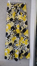 70s Vintage Wrap Print Hostess Pant Poly Geometric Tie Front M 27 Yellow Black