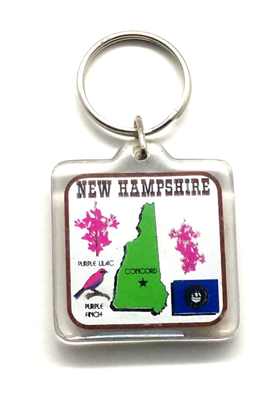 Vintage New Hampshire Lilac Finch Concord Flag Facts Keyring Keychain