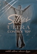 Silkies ULTRA Control Top Pantyhose 030508 Queen Jet Black XL made In USA NWT