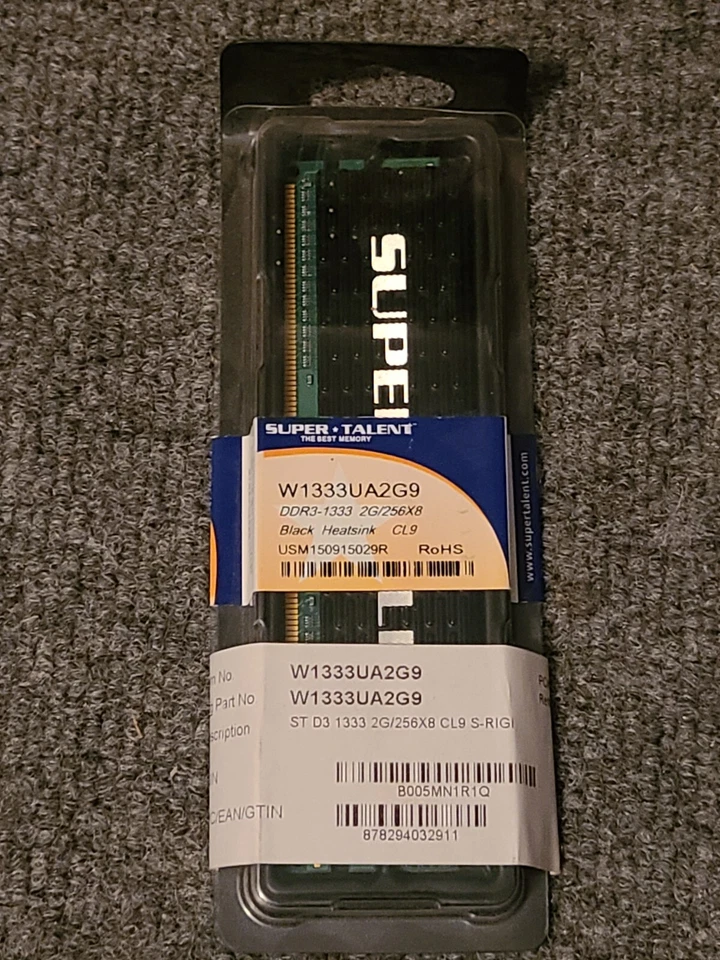 Super Talent DDR3-1333 2G/256X8 Black Heatsink CL9 NIB (W1333UA2G9) - Image 3 of 4