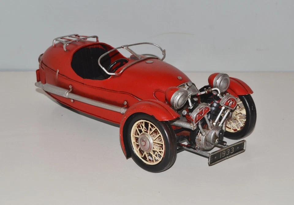 Auto Lamiera Nostalgie Modello Oldtimer Marca Morgan Threewheeler 1933 L 34cm - Immagine 2 di 4