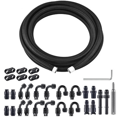 10FT 20FT Nylon PTFE Fuel Line Hose Fittings Kit 6AN -AN6 With 28 Fittings