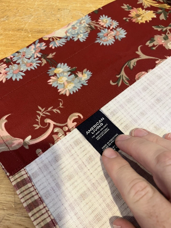 Cenefas American Living de Ralph Lauren rojas florales y de algodón a cuadros 78"X16,5" Foto 4 de 4