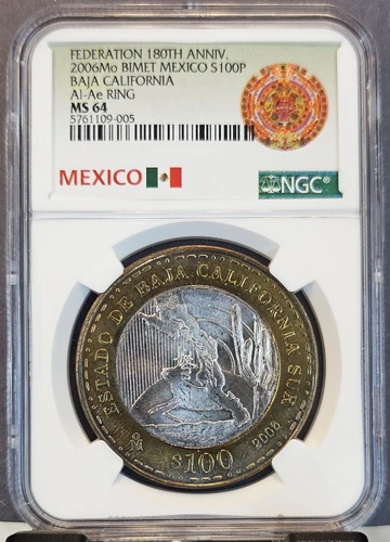 2006 MEXICO SILVER 100 PESOS S100P BAJA CALIFORNIA SUR NGC MS 64 NICE BU