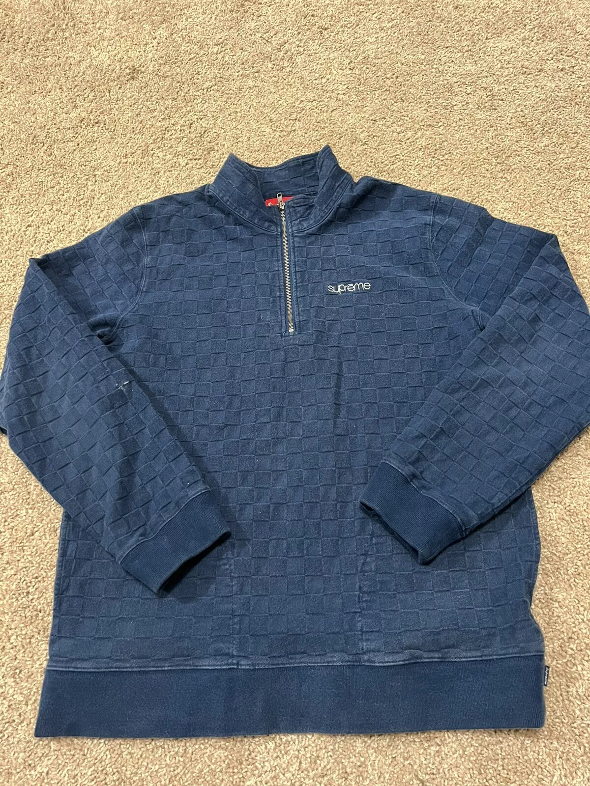 Pull SUPREME à carreaux à chevrons 1/2 fermeture éclair coton à chevrons taille L